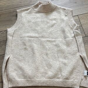 Beige Sleeveless Turtleneck Sweater